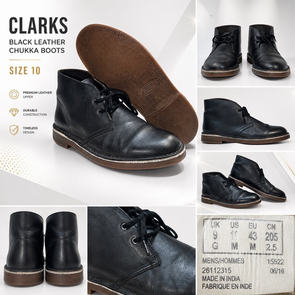 Clarks Bushacre Men's Chukka Boot Black US Size 10 M  Shoes Leather